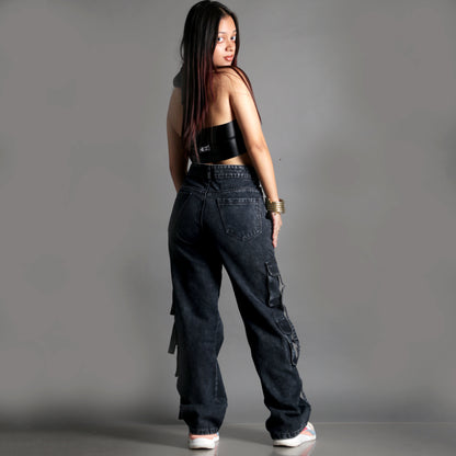 Back view of the Midneight Cargo Pants (Women's), highlighting pocket placement and relaxed fit.